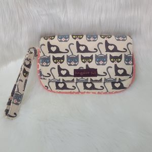 Bungalow 360 Wristlet Cat Print Cream Wallet Clutch Wristlet Bag  Y2K 90s